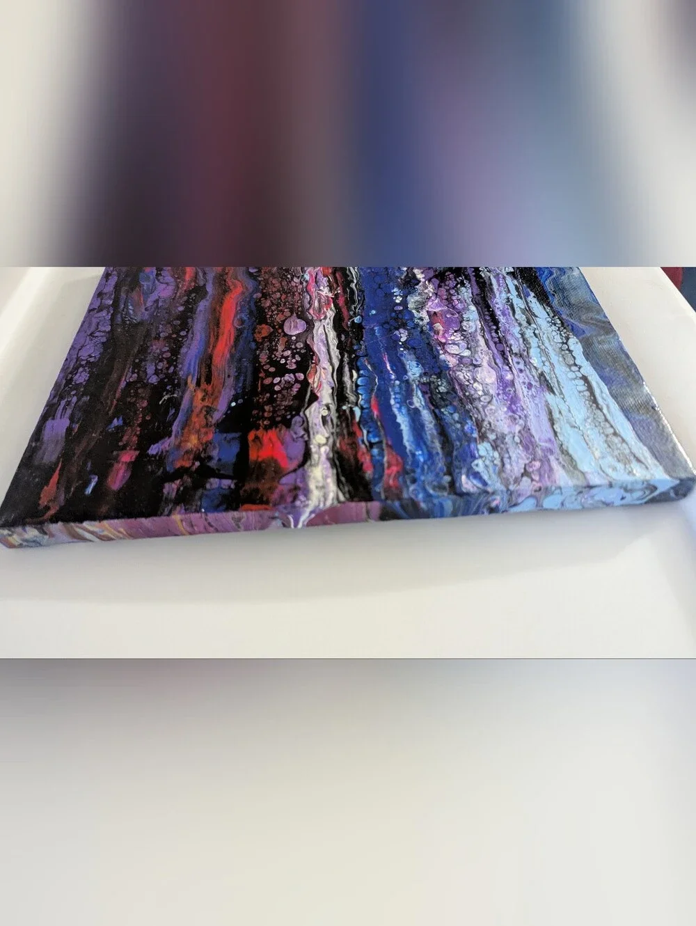 Abstract Fluid Pour Painting Blue Purple Red Acrylic 8